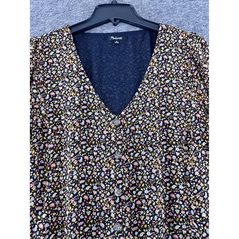 Madewell Ditsy Floral Button Front V-Neck Top Smocked Cuff